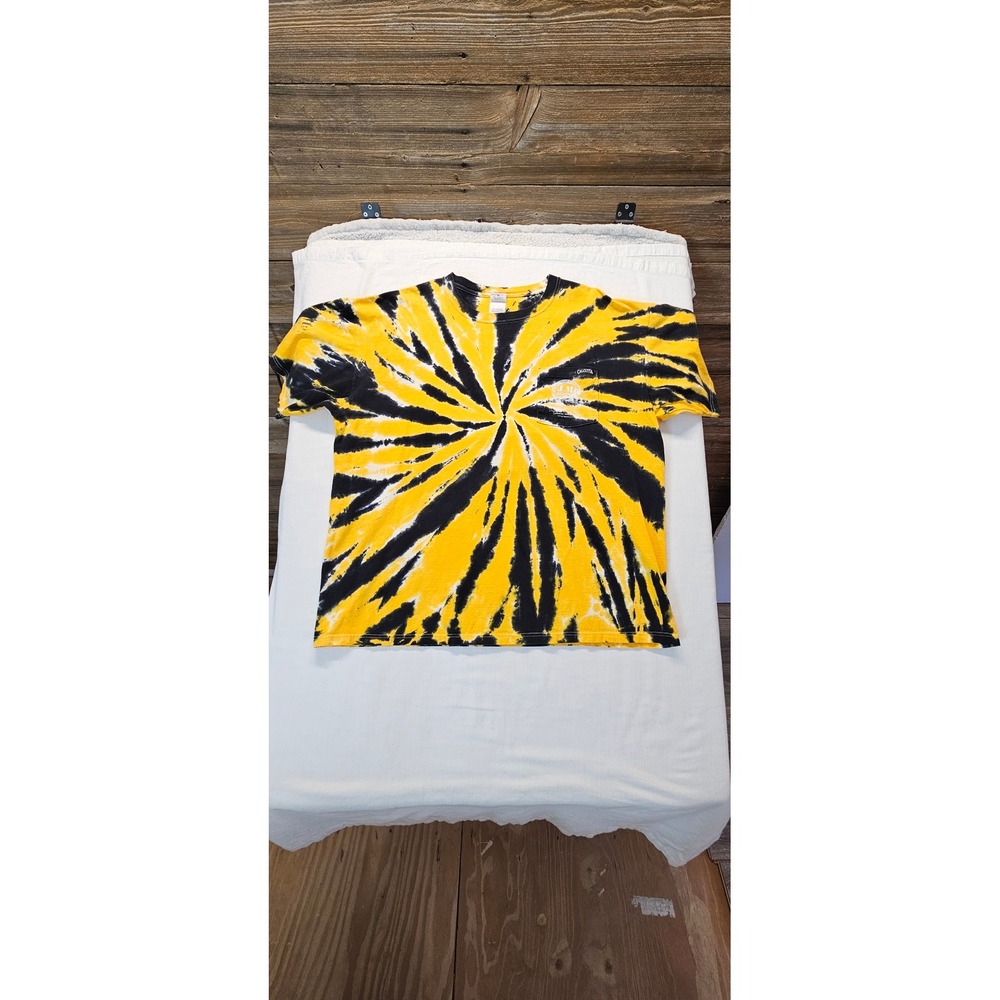 Calcutta J&M Tackle Tie Dye Pocket T-Shirt Mens 2XL Yellow Black Skull Graphic